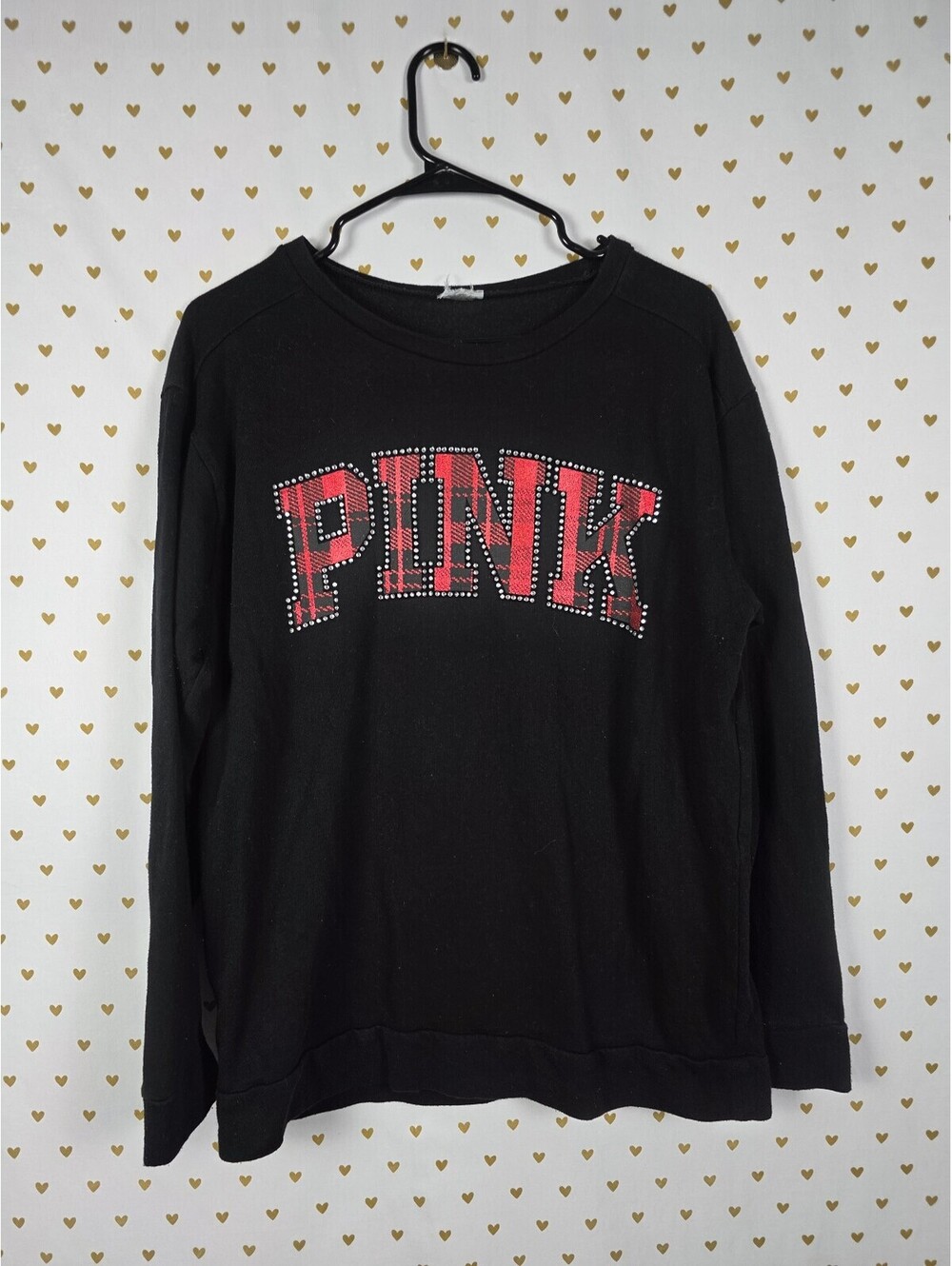 Victorias Secret Pink Studded Bling Long Sleeve Sweater Plaid Logo Medium